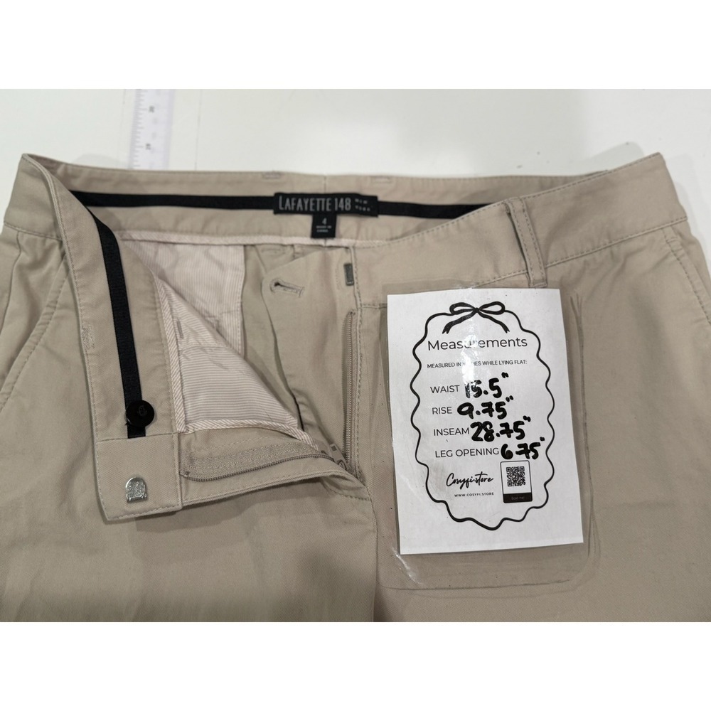 Lafayette 148 New York Beige Cotton Lycra Stretch Slim Straight Leg Pants Sz 4 - Picture 12 of 12